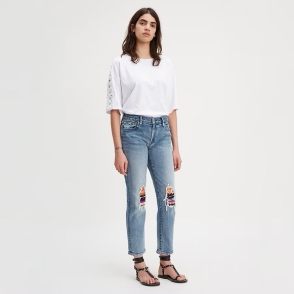 Levi’s Made & Crafted Kahlo Blues Knee Patch Boyfriend Jeans Size W26XL27 - Picture 1 of 14